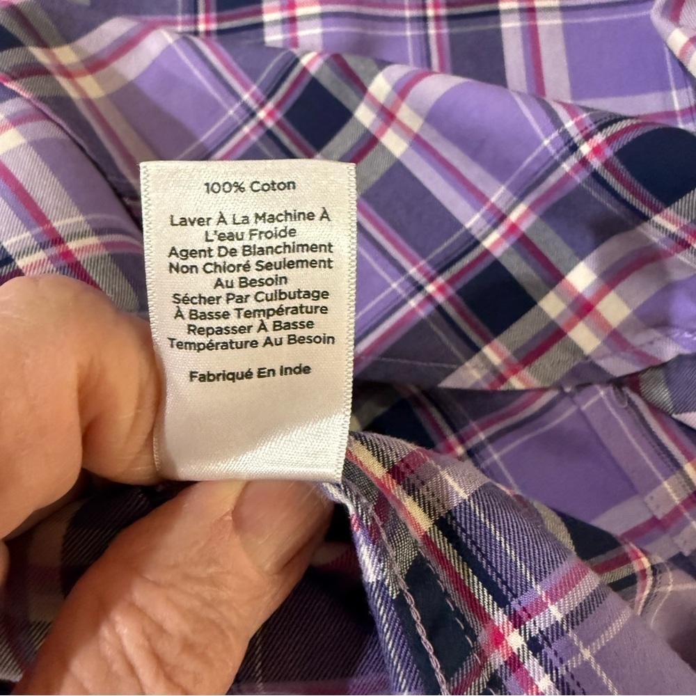 Talbots Plaid Button Up Shirt Purple Navy Cotton Long Sleeve Women’s Size L - Picture 10 of 11